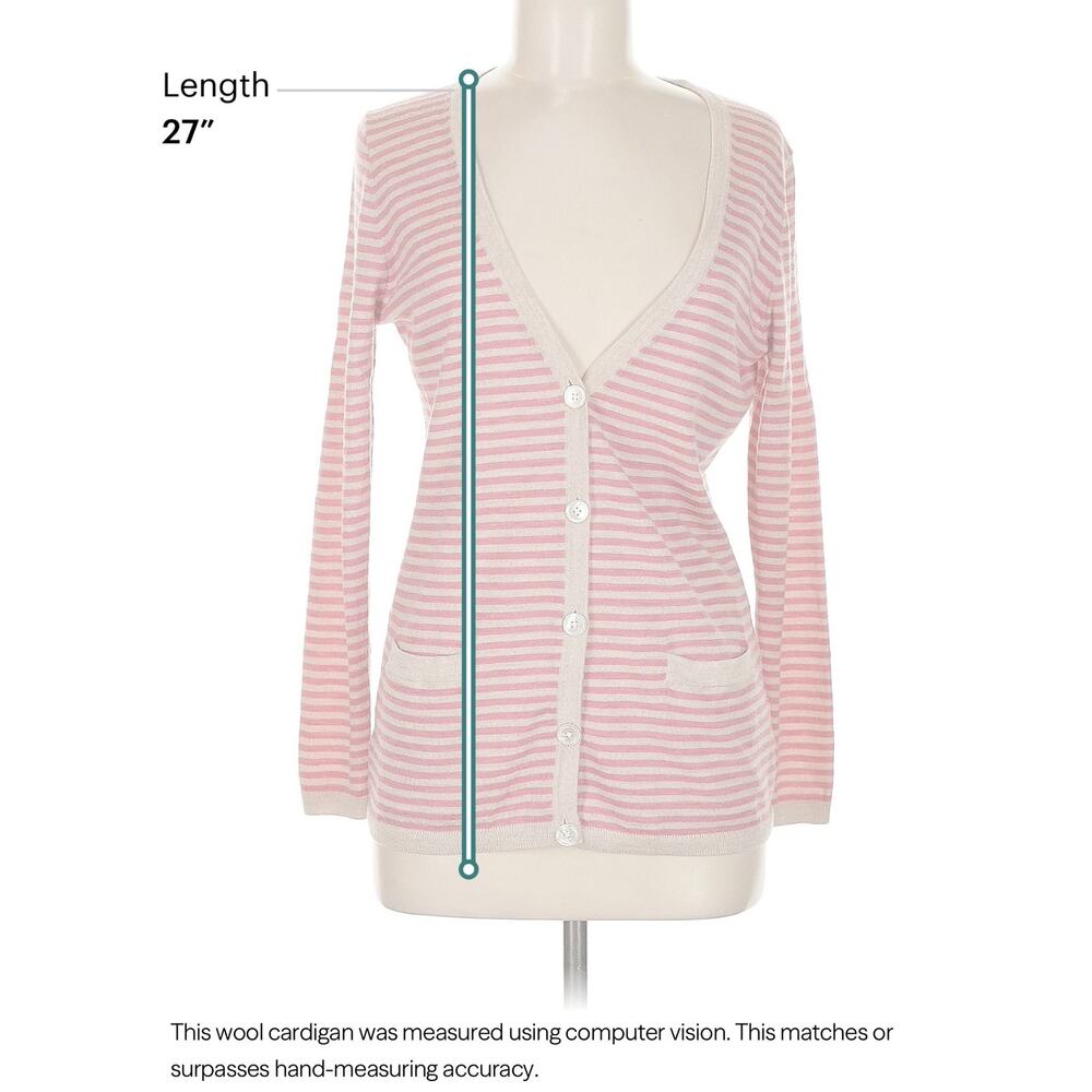 Talbots Petite Pink & Cream Striped Merino Wool Cardigan Pure Italian Merino Med - Picture 4 of 6